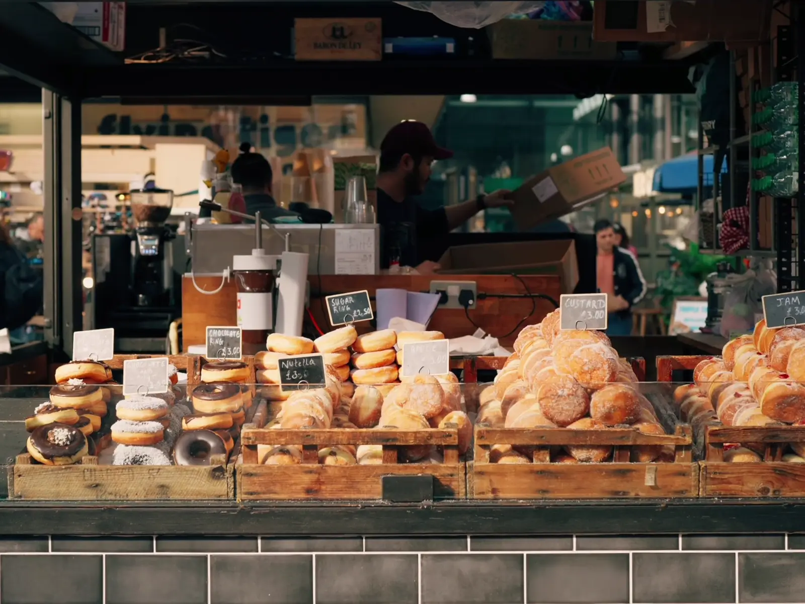 A bakery counter with pastries