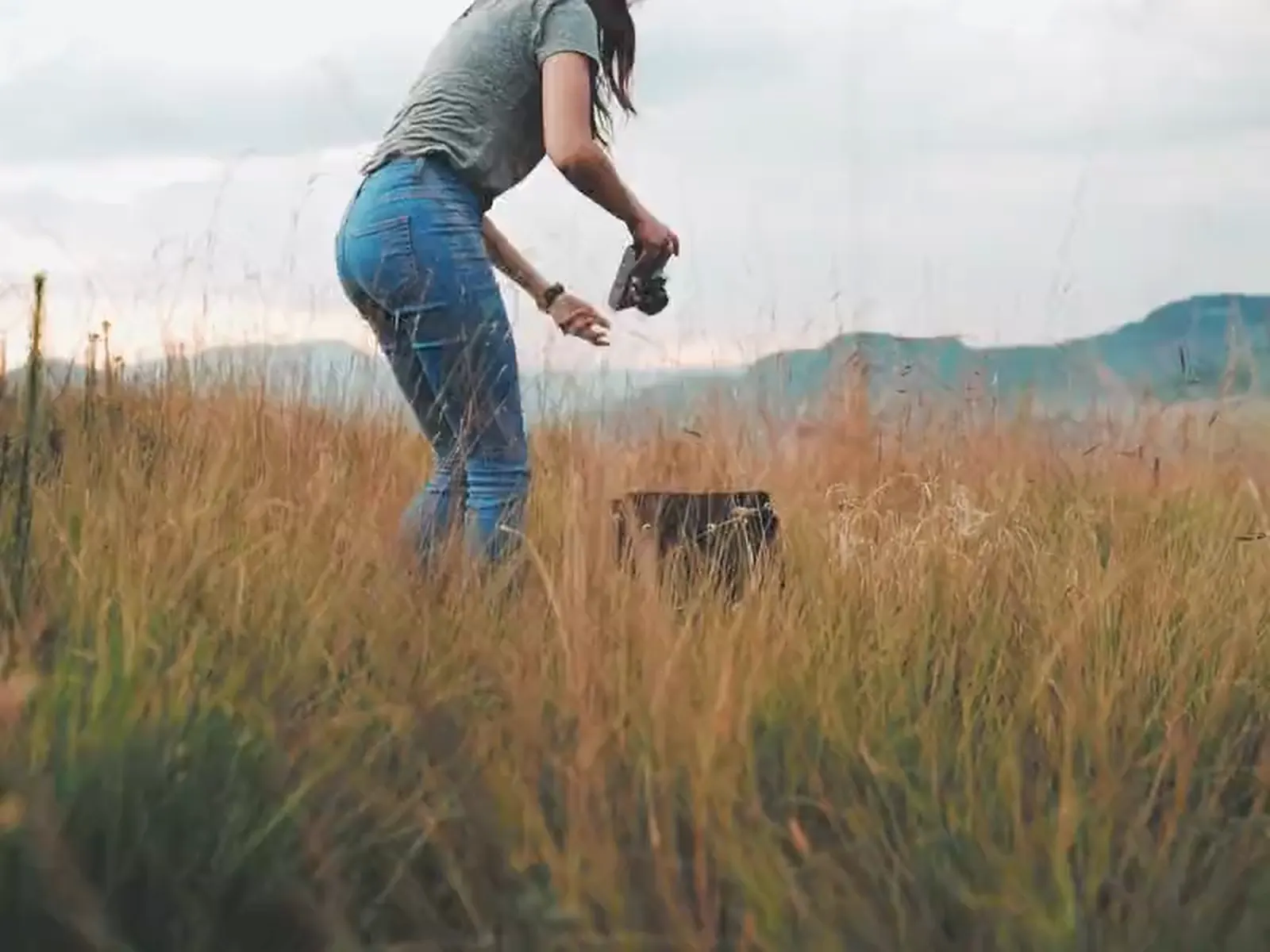 Someone taking photos out in a field